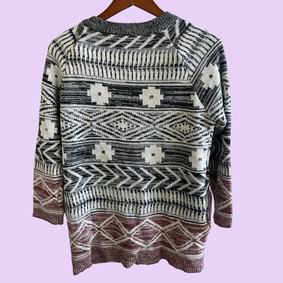 Cardigan Jacket Long Sleeve Womens S Black White Red Button Up Aztec Design - Picture 4 of 12